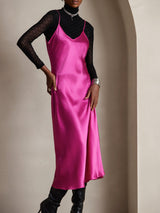 [Rosa Roja] SilkSilky-ES Spaghetti Strap V Neck Vestido 006