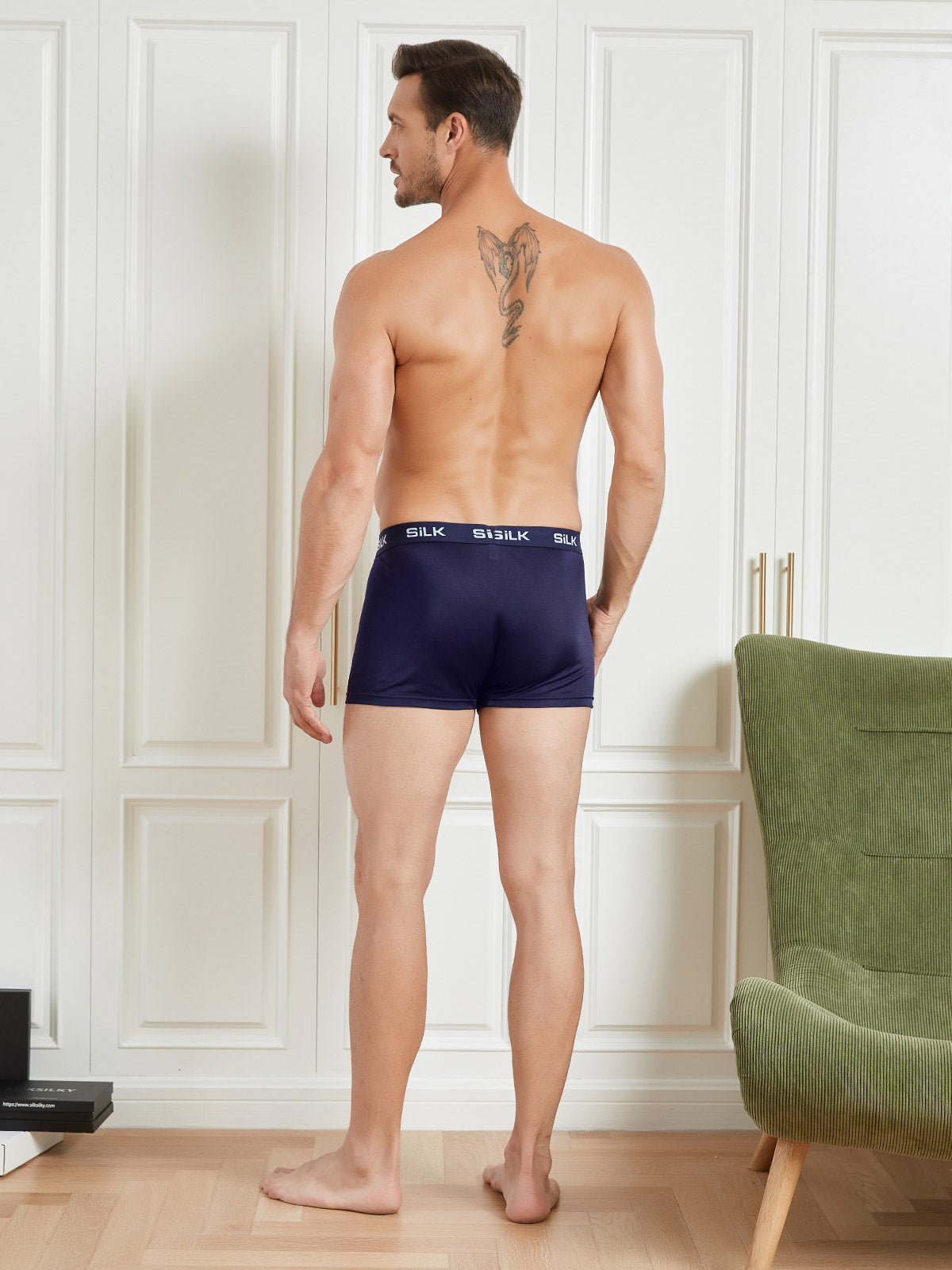 [Azul Oscuro] SilkSilky-ES Seda Pura Mens Underwear 002