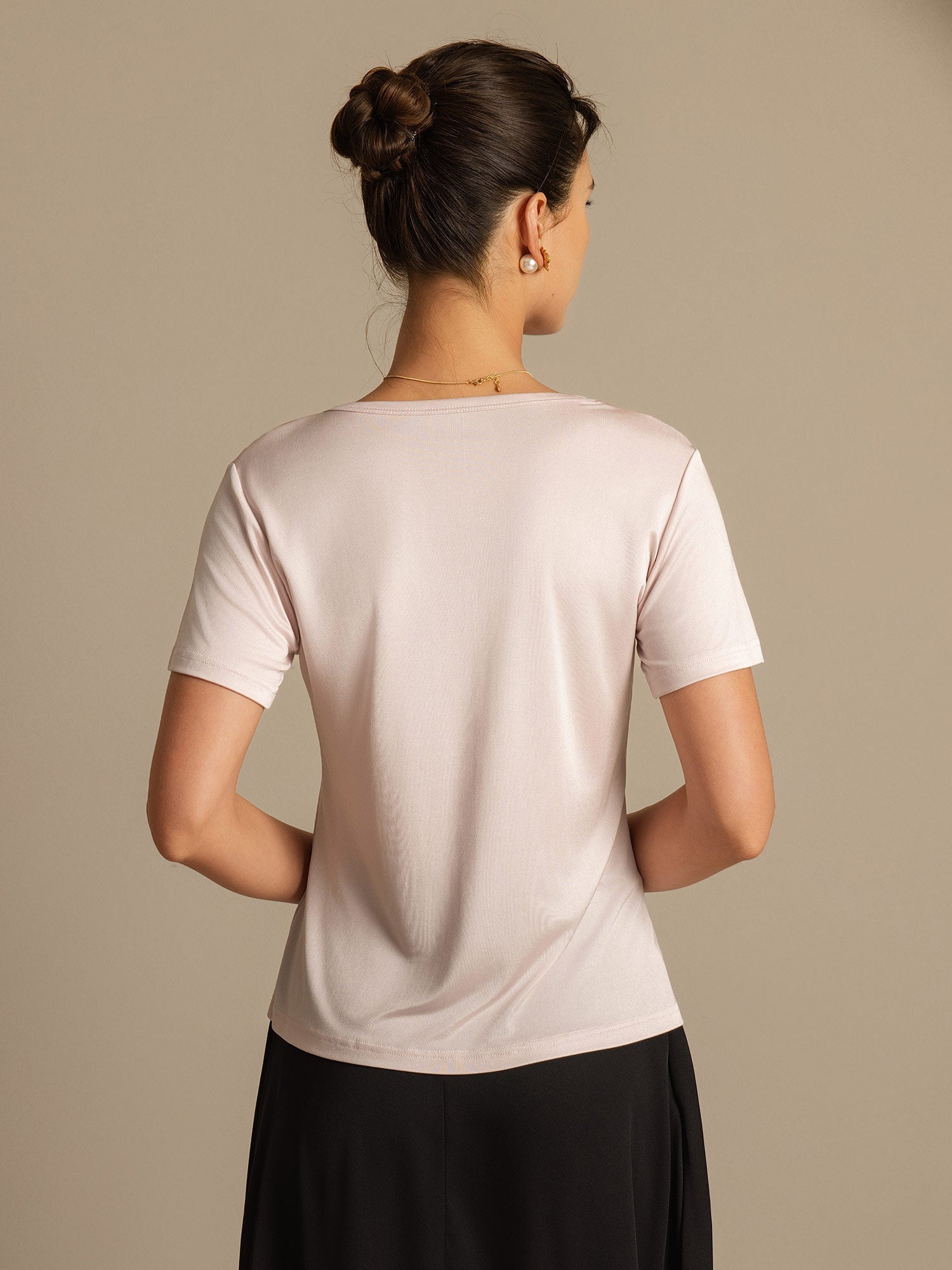 [Rosa Claro] SilkSilky-ES Tejido de seda Womens T-Shirt 002,