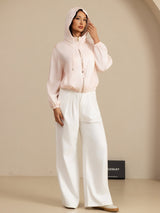 [Rosa] SilkSilky-ES 18Momme Manga larga Cuello Alto Chaqueta de mujer 007