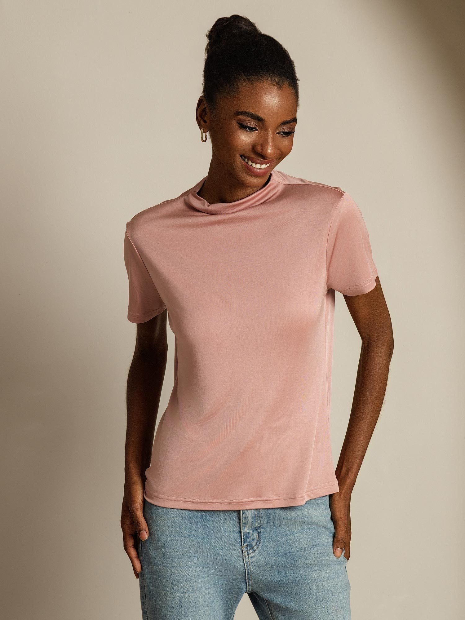 [Rosa] SilkSilky-ES Seda Pura Cuello Camisero Camisetas de Mujer 003