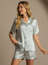 [Azul Claro] SilkSilky-ES Seda Pura Womens Pajamas 001,