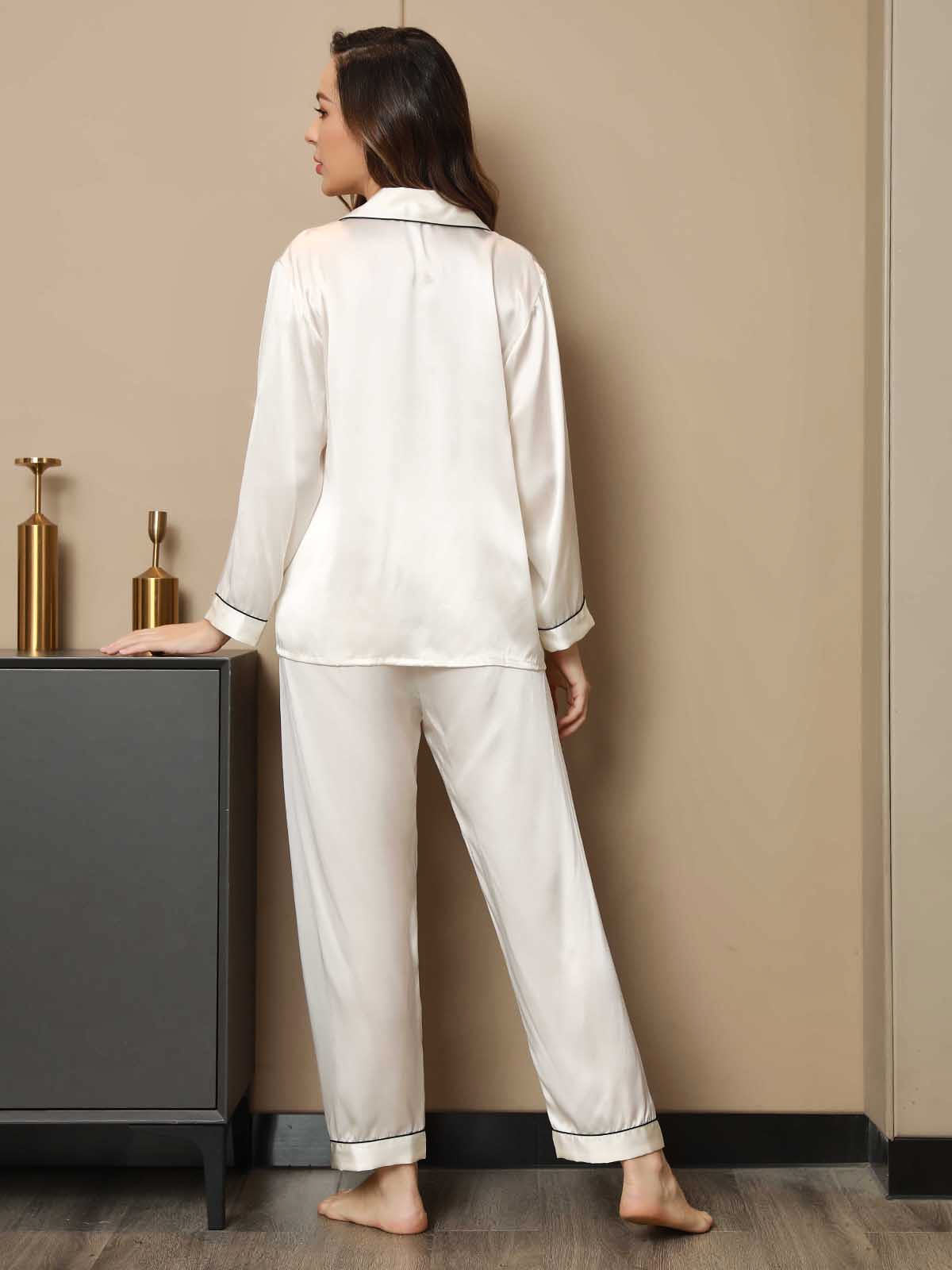[White] SilkSilky-AU Pure Silk Notch Collar Women's Pyjamas 002,