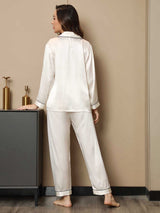 [Blanco] SilkSilky-ES Long Sleeve Lapel Collar Pijamas de mujer 002