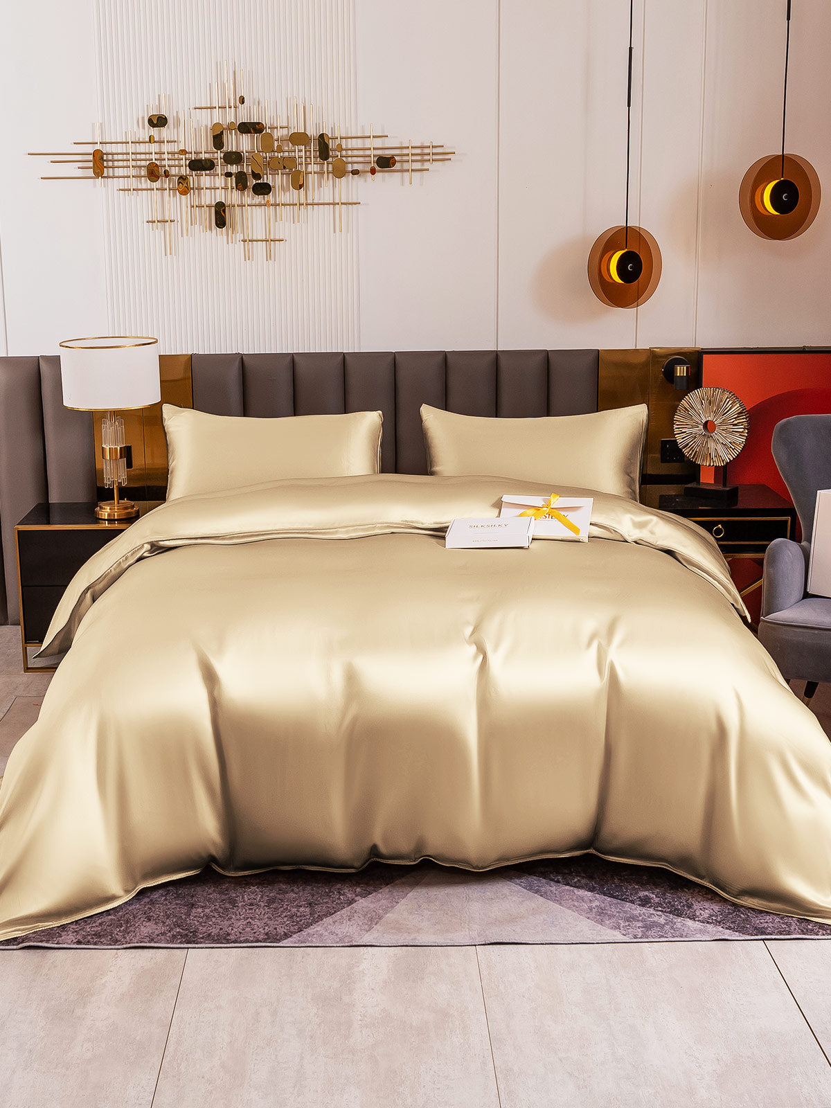 [Beige] SilkSilky-ES 19Momme Juego de ropa de cama 005