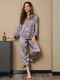 SilkSilky ES Seda Pura Manga larga Solapa Pijamas de mujer Gris 003