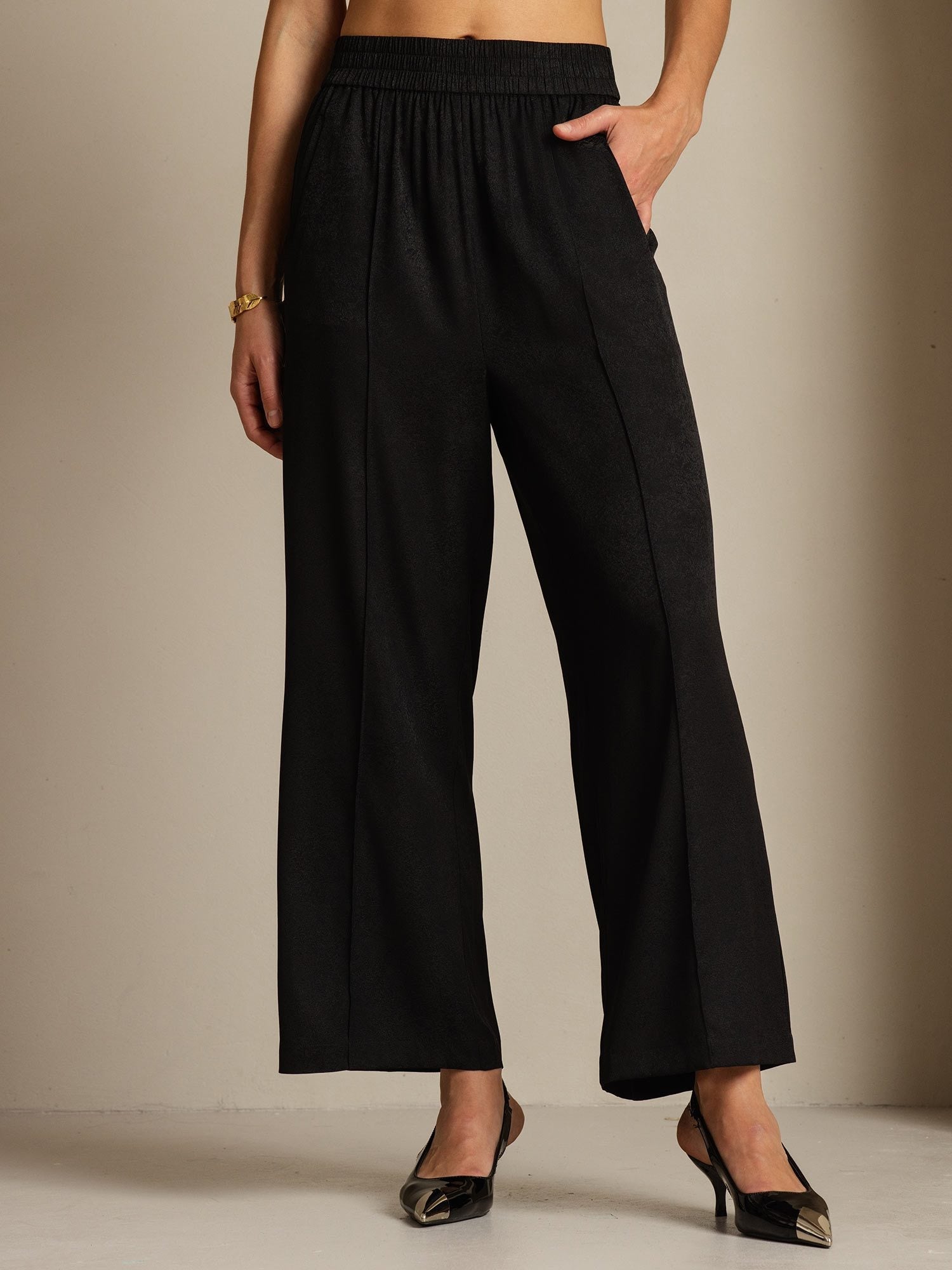 [Negro] SilkSilky-ES 22Momme Seda Womens Pants 001