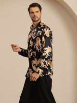 [Dragón Negro] SilkSilky-ES Long Sleeve Lapel Collar Camisa de hombre 005