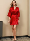 SilkSilky ES Seda Pura Manga francesa Nightgown&Robe Set Rojo 003