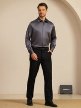 [Gris Oscuro] SilkSilky-ES Long Sleeve Lapel Collar Camisa de hombre 005