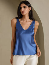 [Verde Azulado Real] SilkSilky-ES Sleeveless V Neck Top de tirantes 001