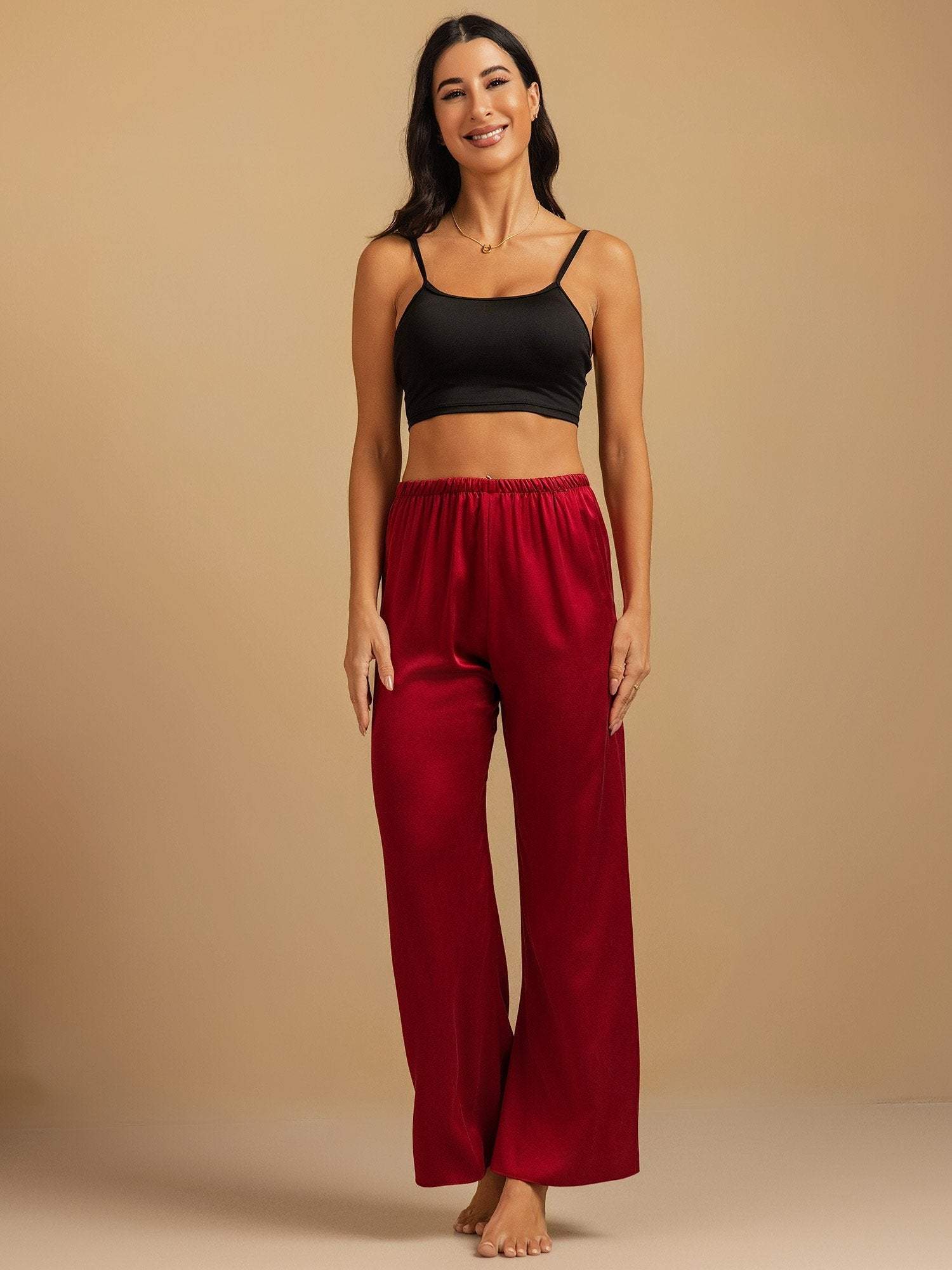 [Vino] SilkSilky-ES 19Momme Seda Womens Sleep Bottoms 008,