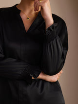 [Negro] SilkSilky-ES Long Sleeve Blusas 005