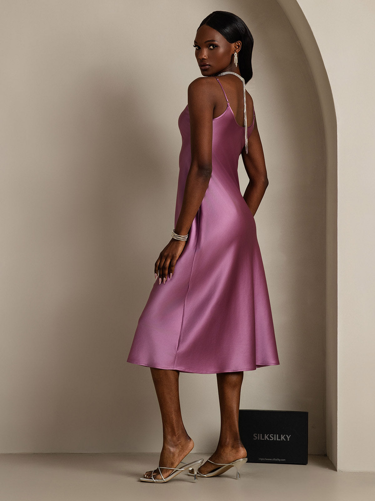 [Morado Oscuro] SilkSilky-ES Seda Pura Dress 002