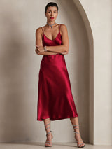 [Vino] SilkSilky-ES Spaghetti Strap V Neck Vestido 004