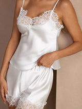 [Blanco] SilkSilky-ES Spaghetti Strap V Neck Conjunto de tirantes 004