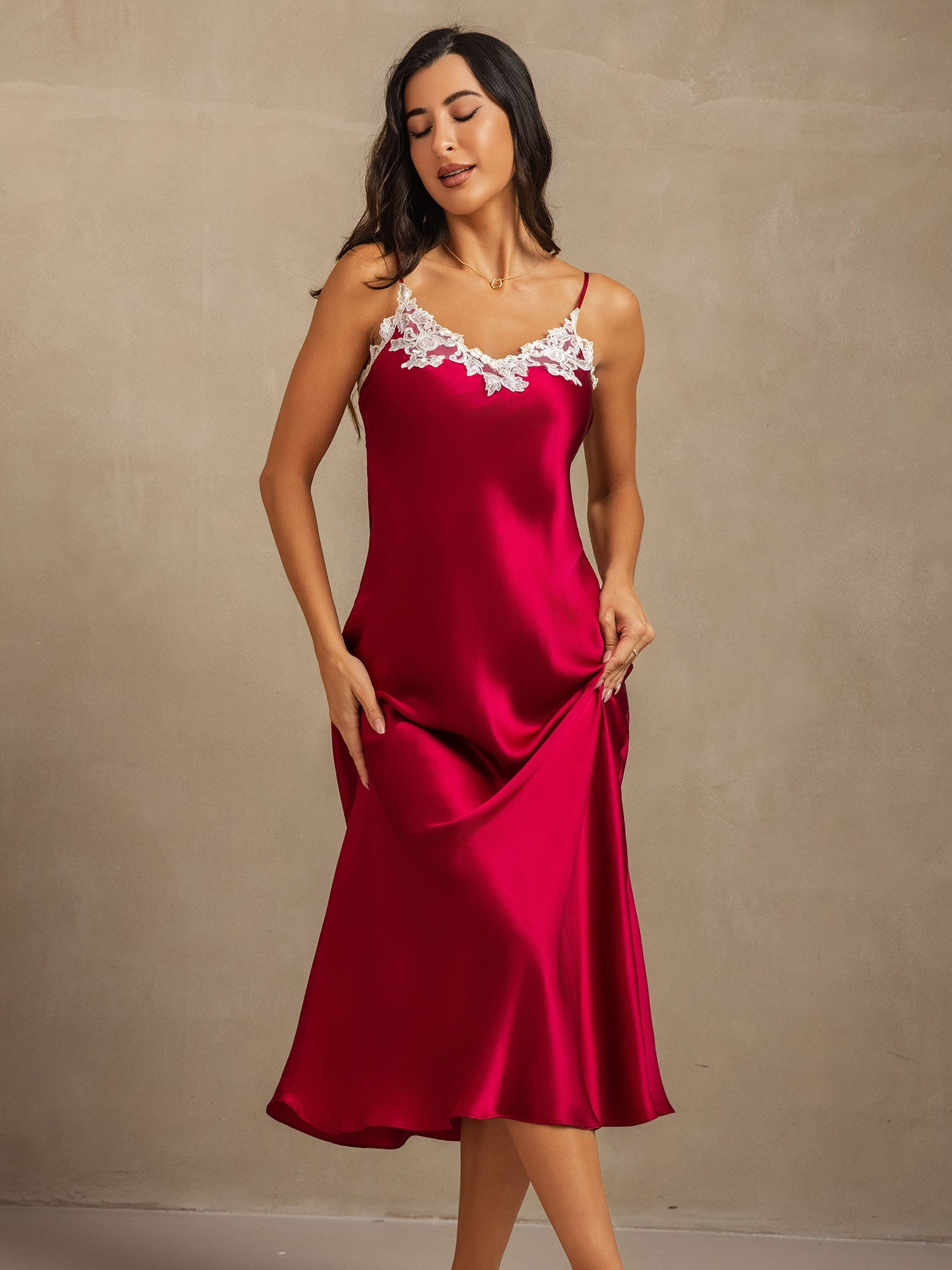 [Vino] SilkSilky-ES Spalline Sottili Cuello en V Vestido 001