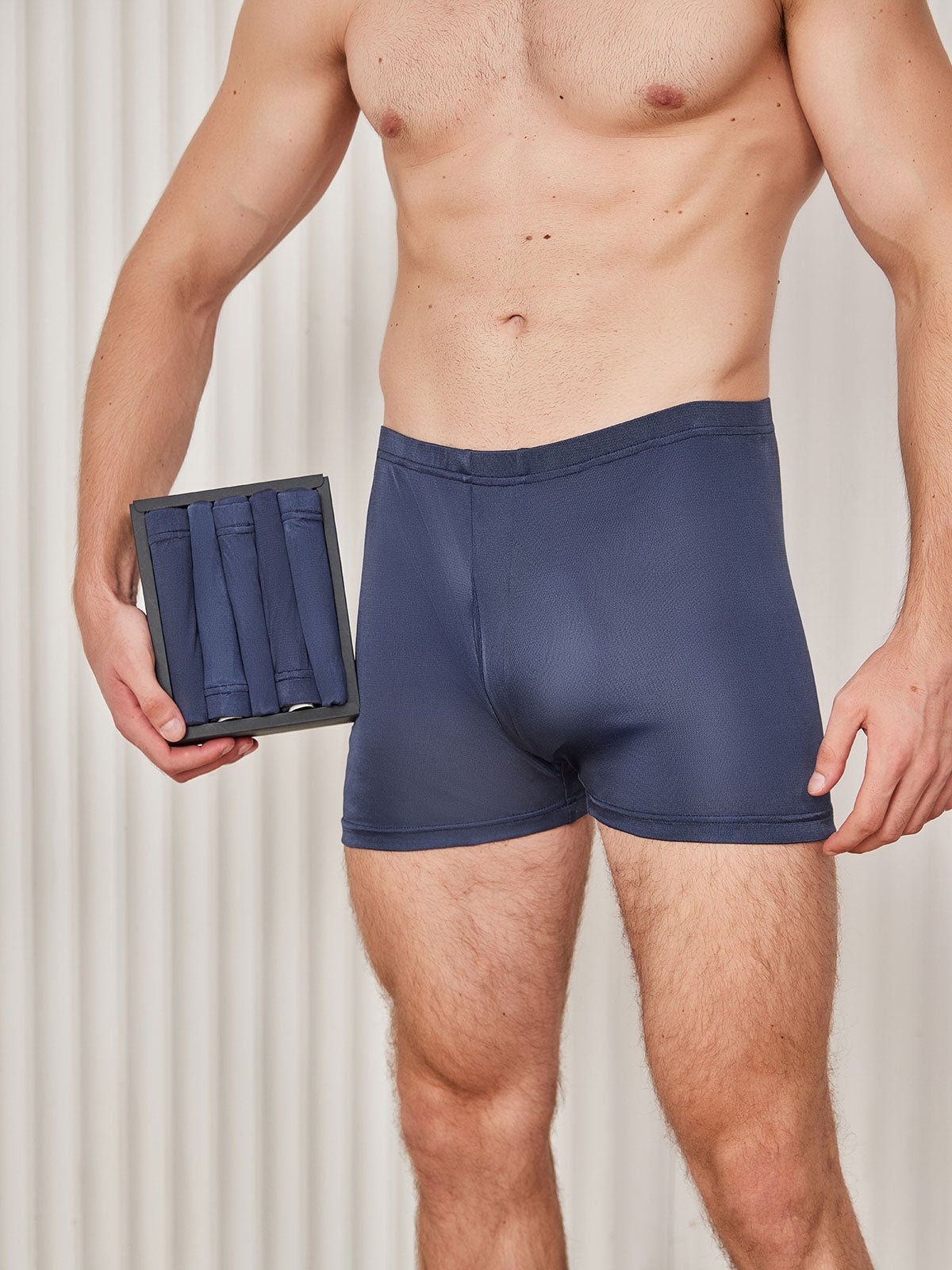 [Azul Oscuro] SilkSilky-ES Seda Pura Mens Underwear 001