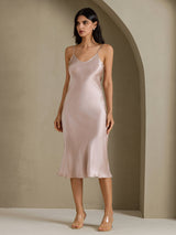 [Gris Sombra] SilkSilky-ES Spaghetti Strap V Neck Vestido 001