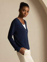 [Azul Oscuro] SilkSilky-ES Long Sleeve Cárdigan Mujer 005