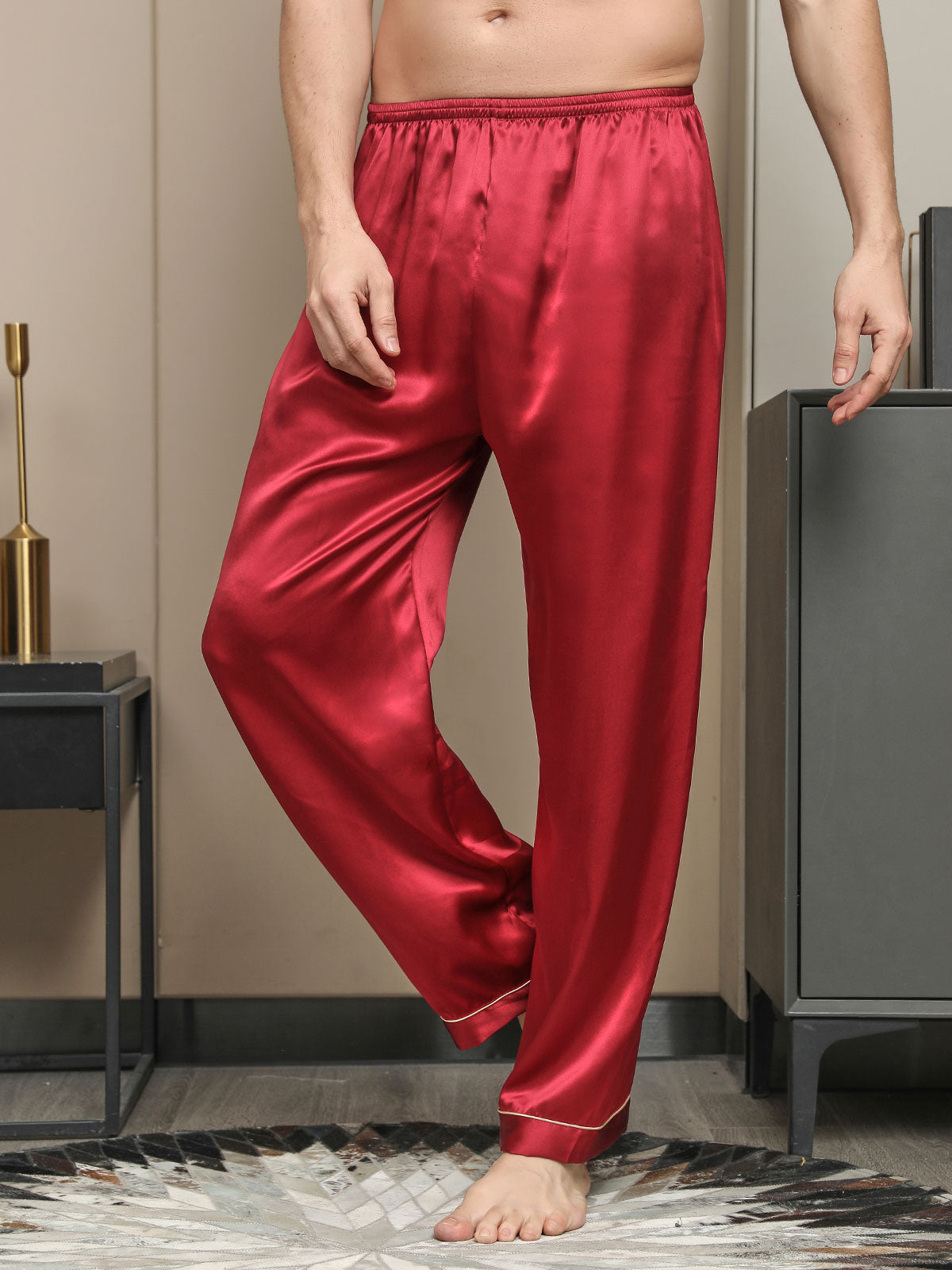 [Rojo] SilkSilky-ES Seda Pura Mens Sleep Bottoms 001