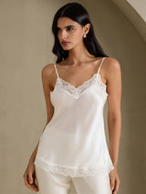 [Blanco] SilkSilky-ES V Neck Top de tirantes 001