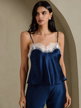 [Azul Oscuro] SilkSilky-ES Spaghetti Strap V Neck Top de tirantes 003