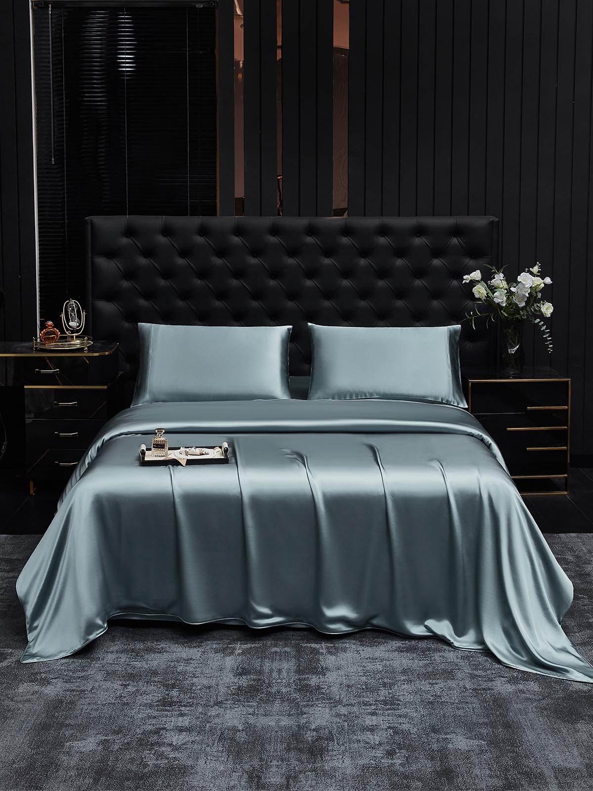 [Azul Grisáceo] SilkSilky-ES 19Momme Juego de ropa de cama 001