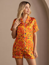[Perro Naranja] SilkSilky-ES Short Sleeve Lapel Collar Pijamas de mujer 005