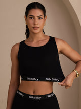 [Negro] SilkSilky-ES Sleeveless Crew Neck Top de tirantes 003