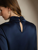 [Azul Oscuro] SilkSilky-ES 19Momme Seda Escote lágrima Blusas de Mujer 004