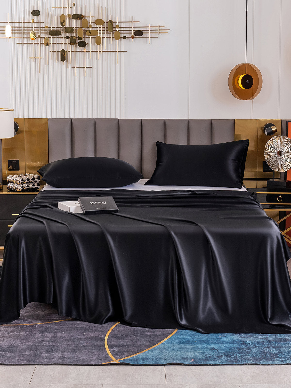 [Negro] SilkSilky-ES 19Momme Seda Pura Bedding Set 002