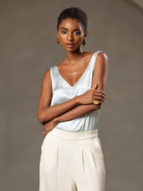 [Azul Claro] SilkSilky-ES Sleeveless V Neck Top de tirantes 004