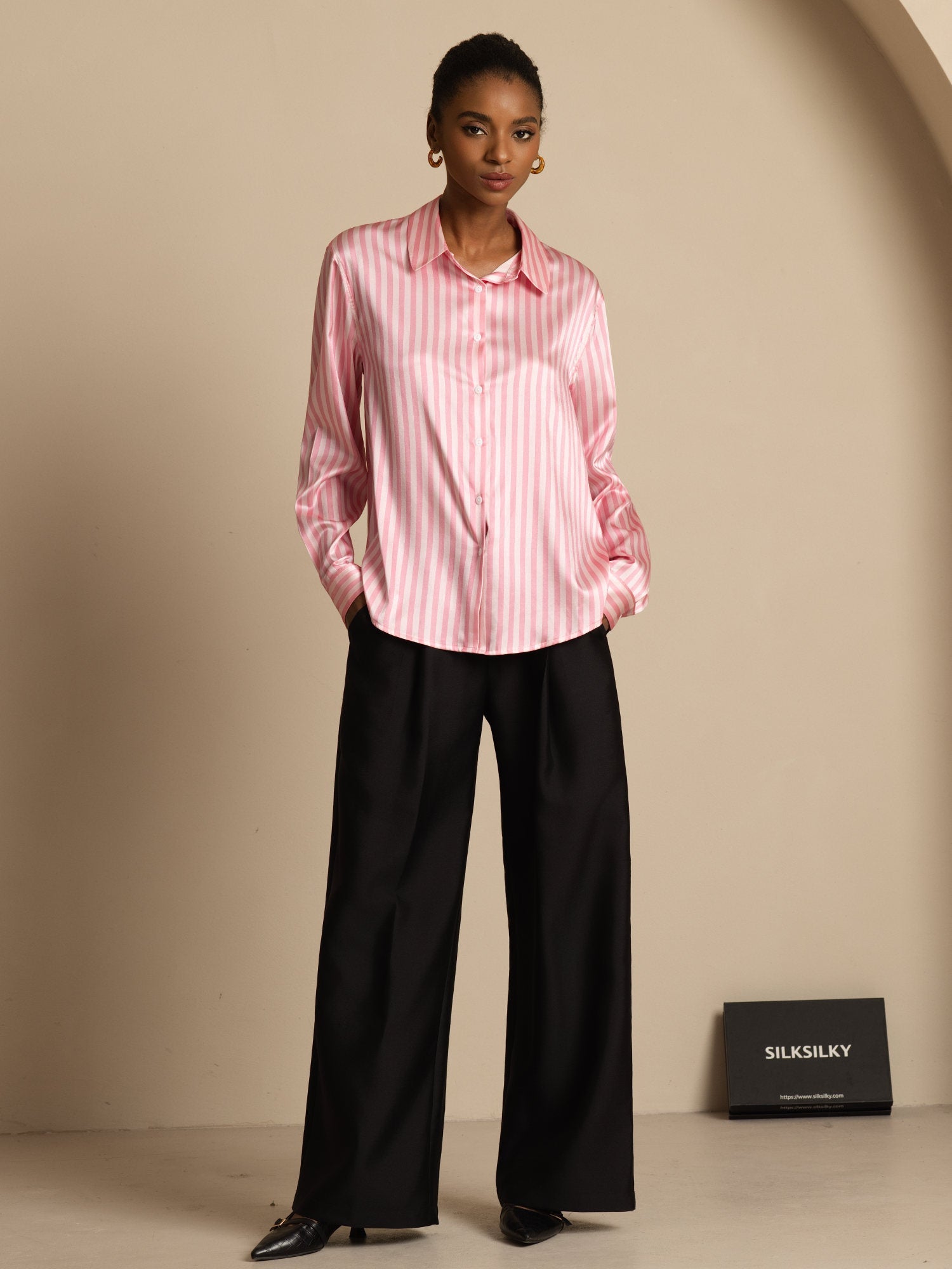 [Raya Rosa] SilkSilky-ES Seda Manga larga Cuello Camisero Blusas de Mujer 006