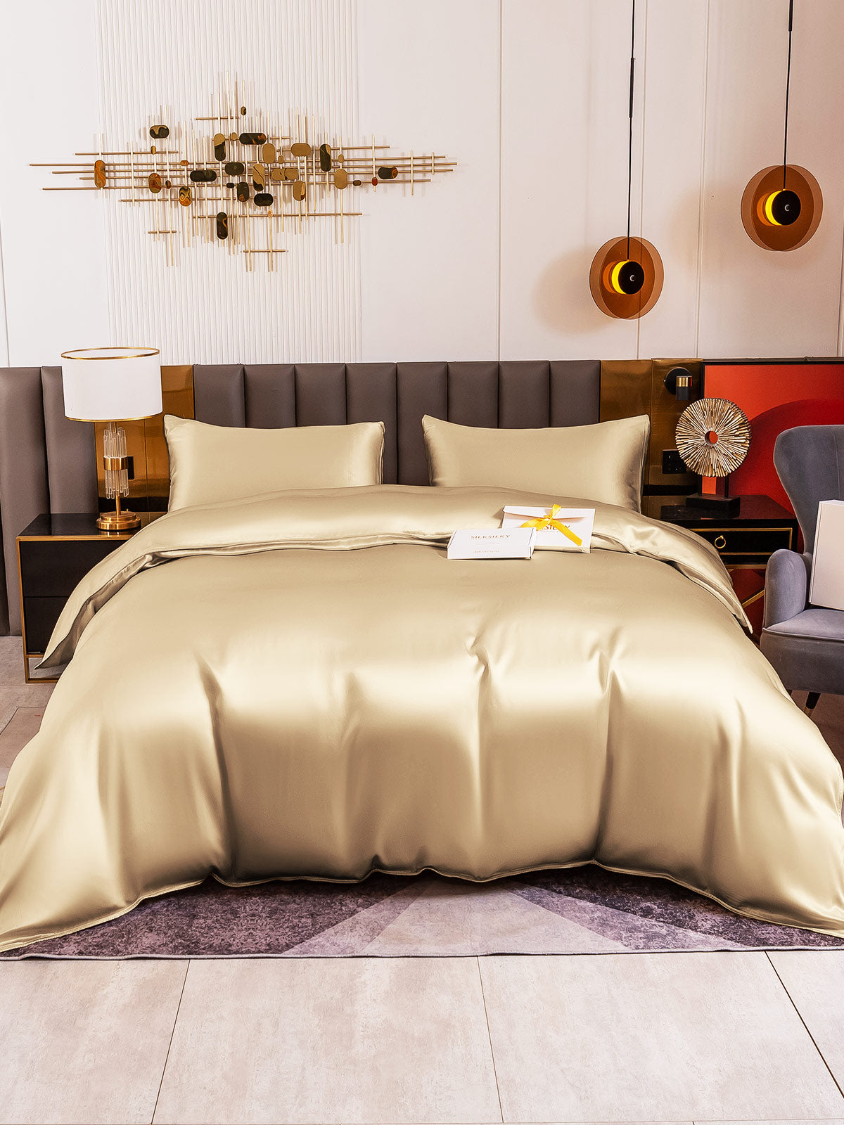 [Beige] SilkSilky-ES 19Momme Juego de ropa de cama 002