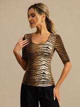 [Tigre] SilkSilky-ES A metà Escote Cuchara Camisetas de Mujer 003