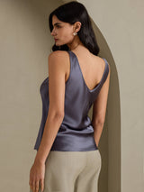 [Gris Oscuro] SilkSilky-ES Sleeveless V Neck Top de tirantes 002