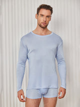 [Azul Claro] SilkSilky-ES Manga larga Cuello Redondo Camiseta de hombre 001