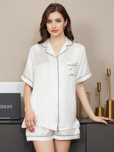 [Blanco] SilkSilky-ES Short Sleeve Lapel Collar Pijamas de mujer 001