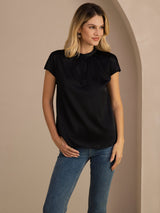[Negro] SilkSilky-ES Short Sleeve Blouse 003