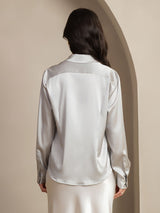 [Gris Claro] SilkSilky-ES Long Sleeve Lapel Collar Blusas de Mujer 002