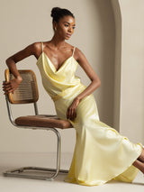 [Amarillo Claro] SilkSilky-ES Spaghetti Strap Cowl Neck Women's Outfit Sets 007