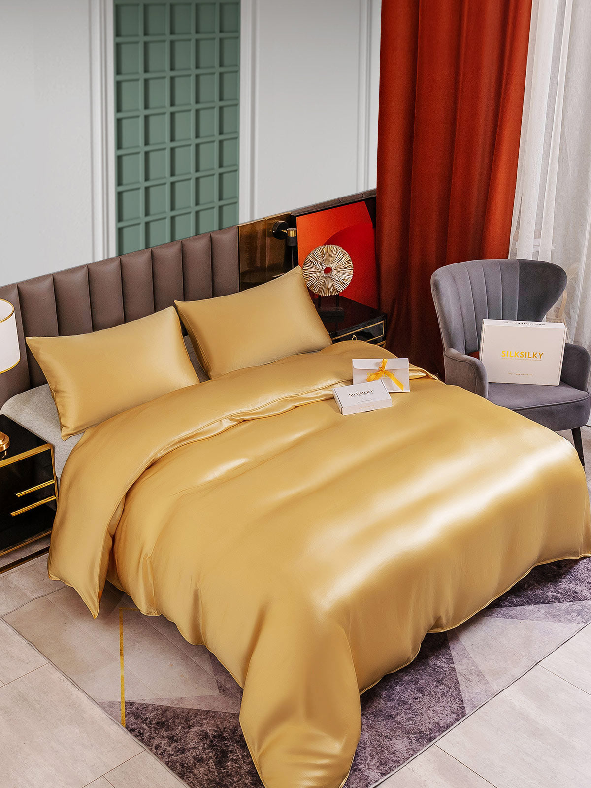 [Champán] SilkSilky-ES 25Momme Seda Pura Bedding Set 004