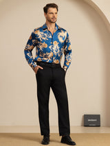 [Dragón Navy] SilkSilky-ES Long Sleeve Lapel Collar Camisa de hombre 008