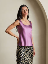 [Morado Oscuro] SilkSilky-ES 19Momme Sin mangas Escote Cuchara Top de tirantes 006