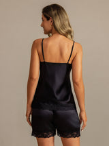 [Negro] SilkSilky-ES Spaghetti Strap V Neck Conjunto de tirantes 002