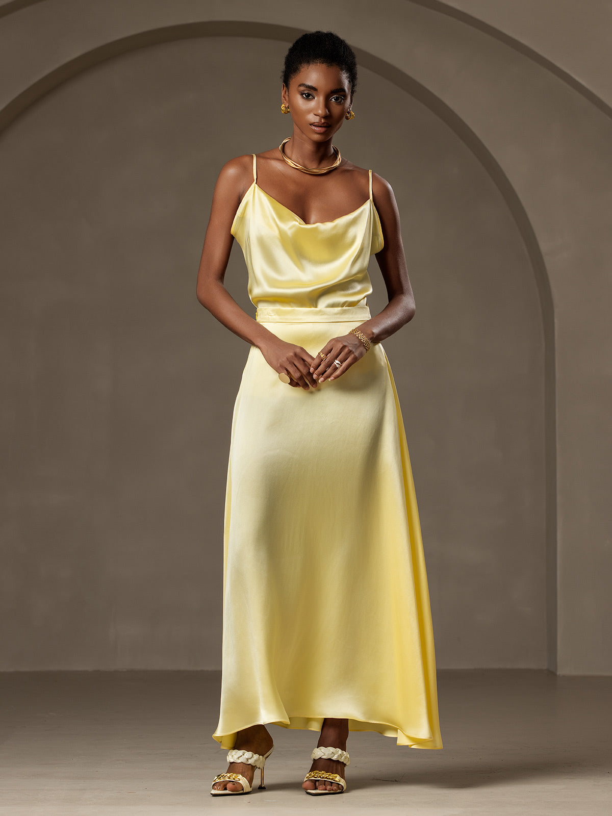 [Amarillo Claro] SilkSilky-ES 19Momme Seda Skirt 003