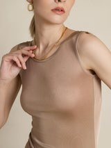 [Café] SilkSilky-ES Sin mangas Cuello Redondo Camisetas de Mujer 004