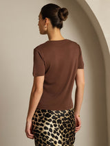 [Café] SilkSilky-ES Short Sleeve V Neck Camisetas de Mujer 002