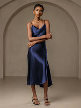 [Azul Oscuro] SilkSilky-ES Spalline Sottili Cuello Drapeado Vestido 005